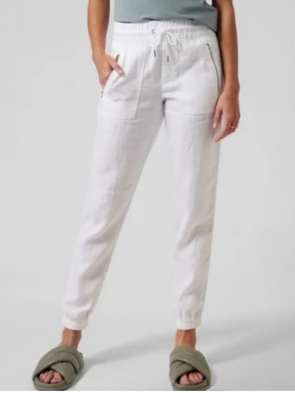 Athleta Cabo Tide Linen White Jogger Neutral Camo Pull On Comfort Beach Womens 4
